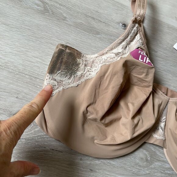 OLGA Cloud 9 Full-Figure Lace-Trim Minimizer Bra TOASTED ALMOND (NUDE)40DDD Nwt - Picture 7 of 9